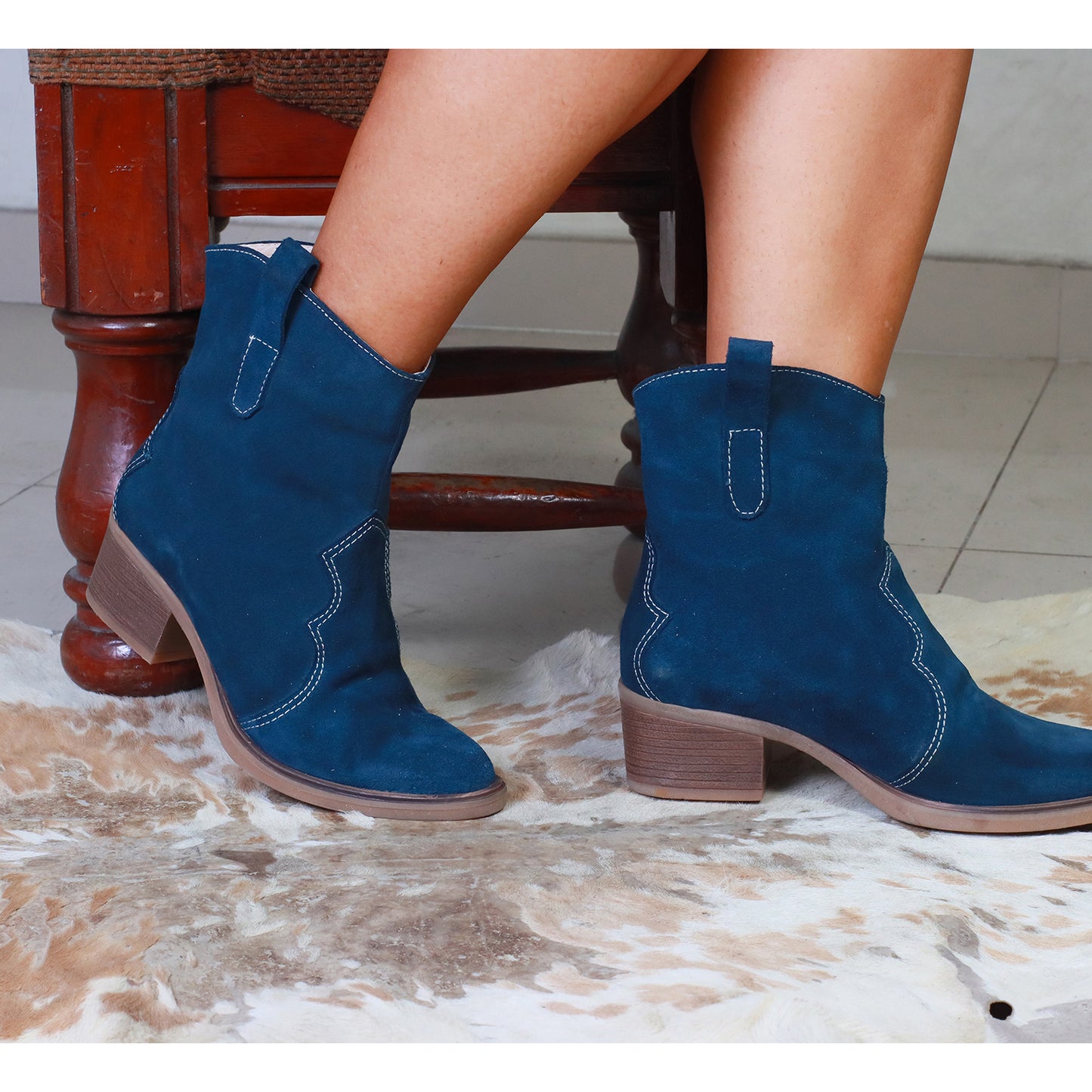 Botin Gamuzon Azul Planta Dallas Taco 5 cm