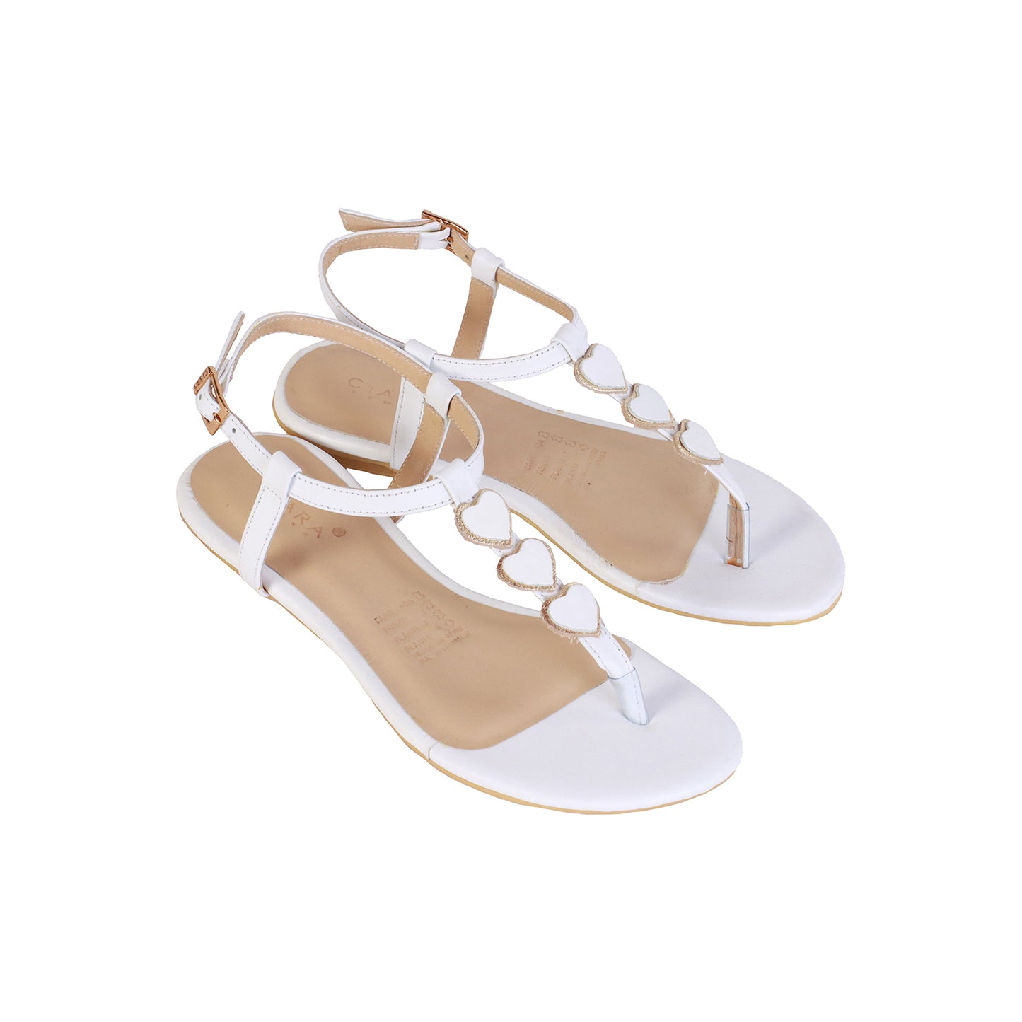 Flats En Cuero Napa Blanco Corazones