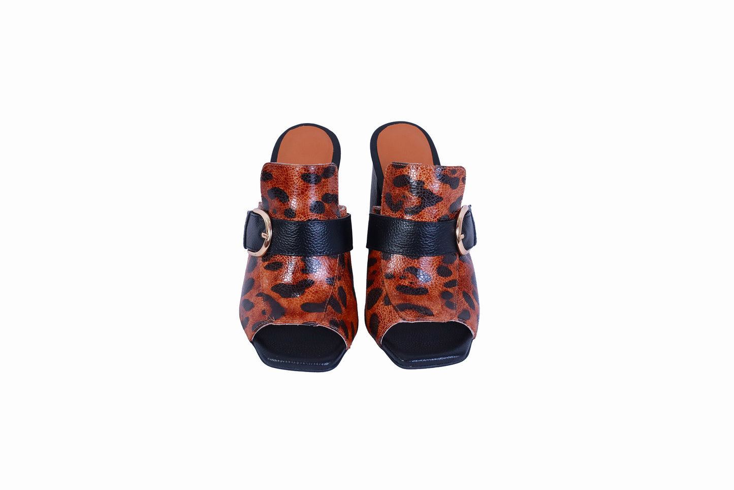 Sandalia Leopardo Beige con Rondini Negro | Taco Ancho 9 cm