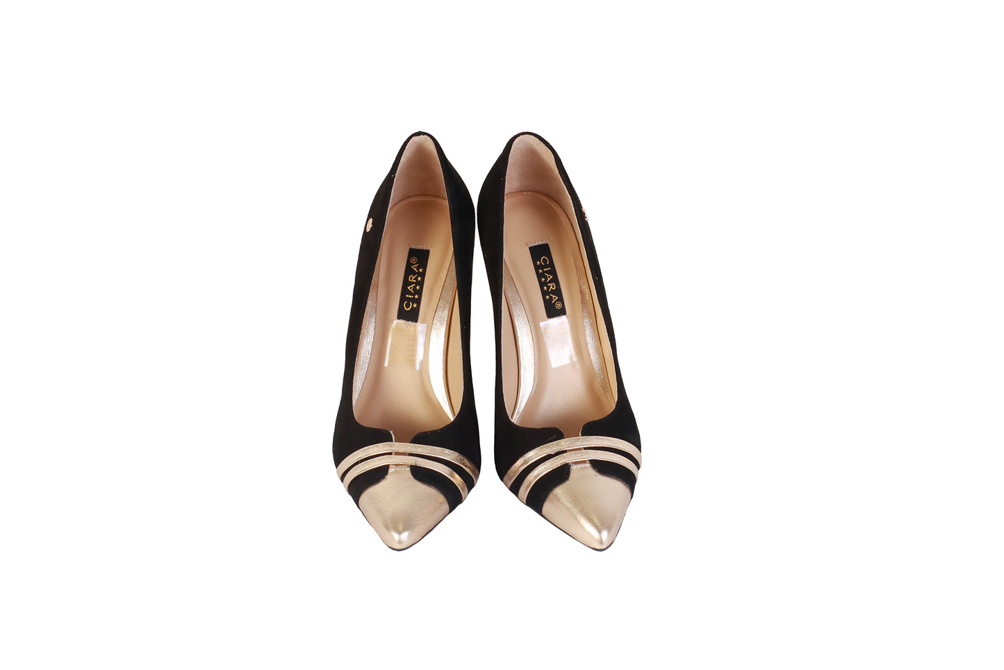 Stiletto Gamuza Negro con Folia Dorado | Taco 10 cm