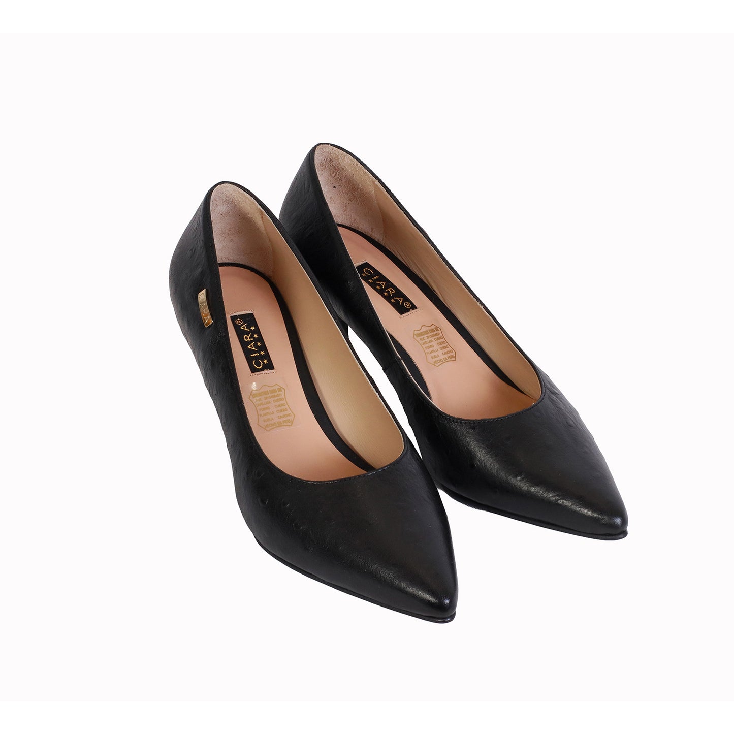 Stiletto Avestruz Negro Taco 5 cm