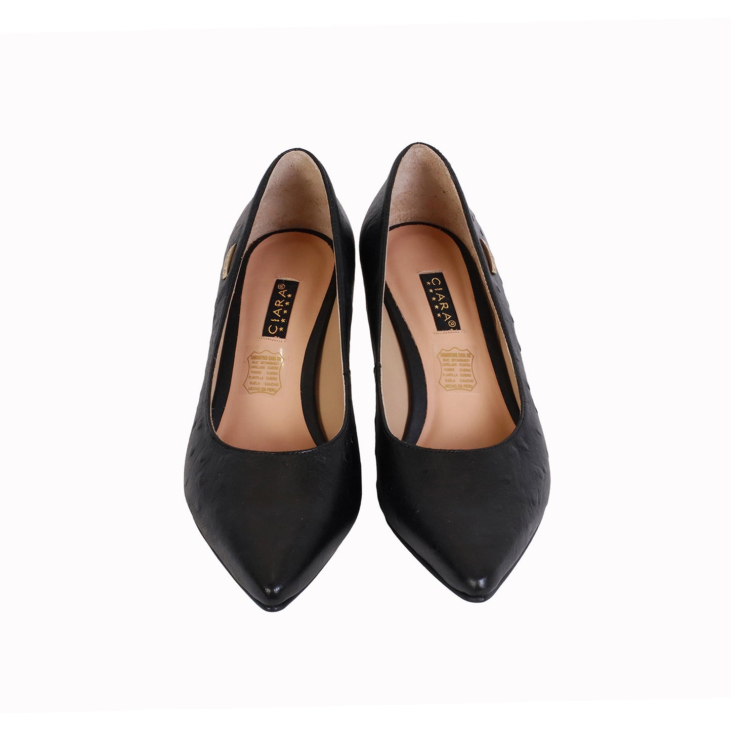 Stiletto Avestruz Negro Taco 5 cm