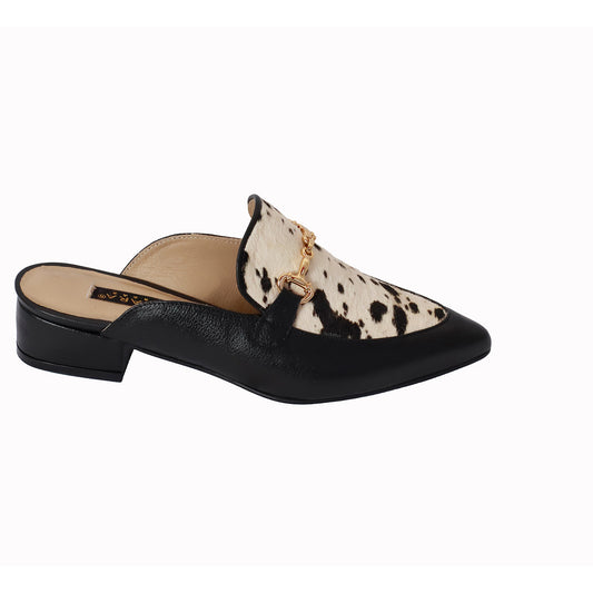 Mule Rondini Negro/Vaca Pelo Taco 3 cm