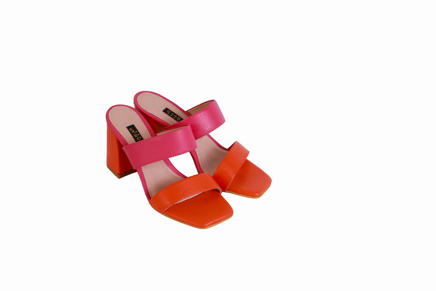 Sandalia Rondini Naranja con Rondini Fucsia | Taco Ancho 7 cm