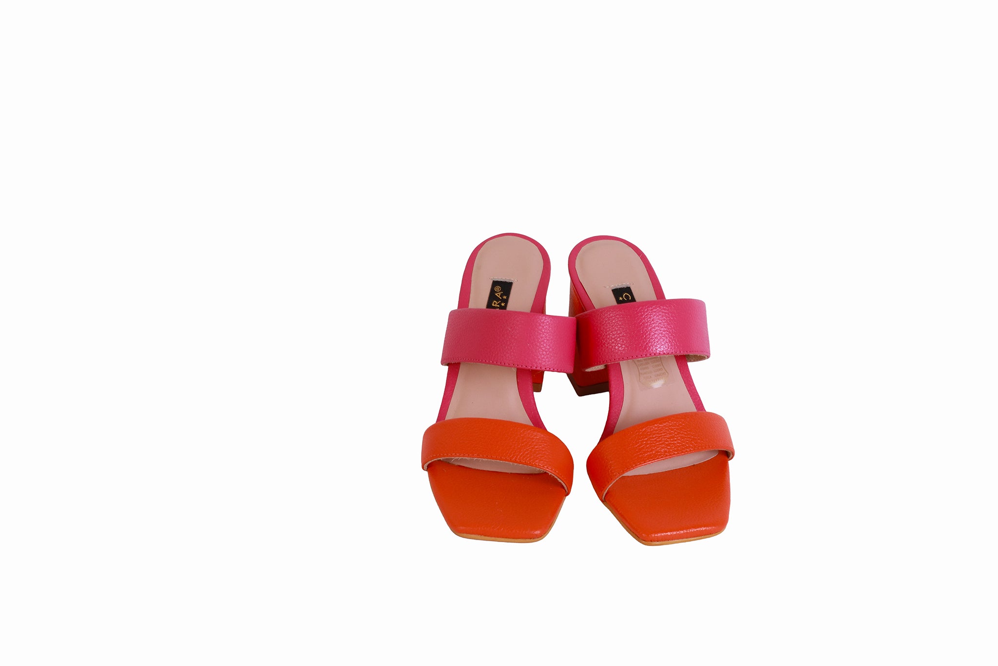 Sandalia Rondini Naranja con Rondini Fucsia | Taco Ancho 7 cm