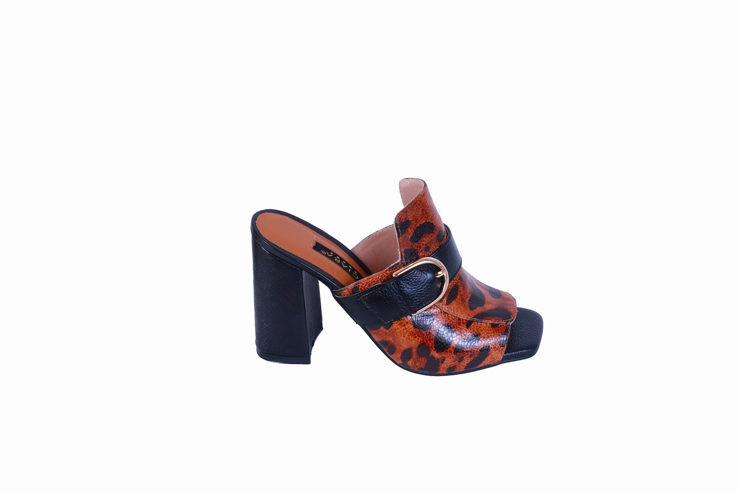 Sandalia Leopardo Beige con Rondini Negro | Taco Ancho 9 cm