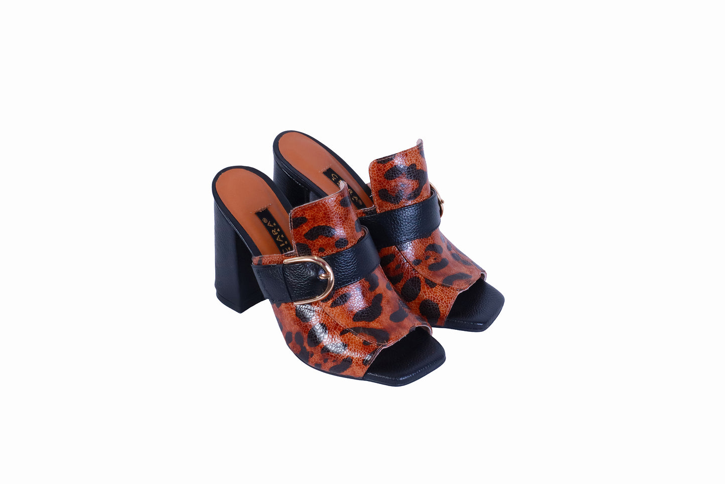 Sandalia Leopardo Beige con Rondini Negro | Taco Ancho 9 cm
