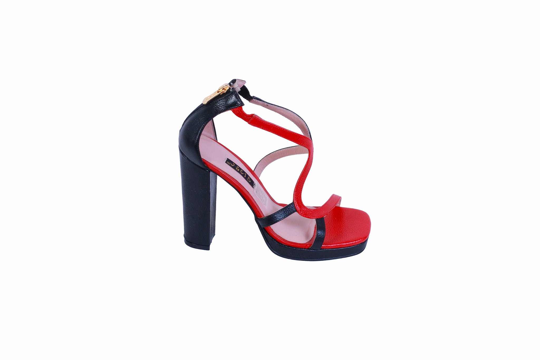 Sandalia Plataforma Rondini Negro con Rojo | Taco Ancho 9 cm