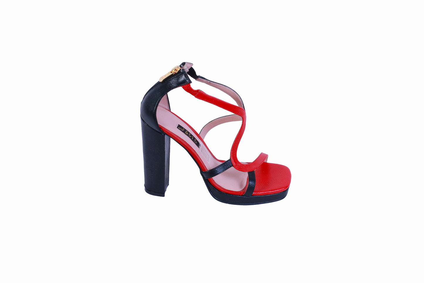 Sandalia Plataforma Rondini Negro con Rojo | Taco Ancho 9 cm