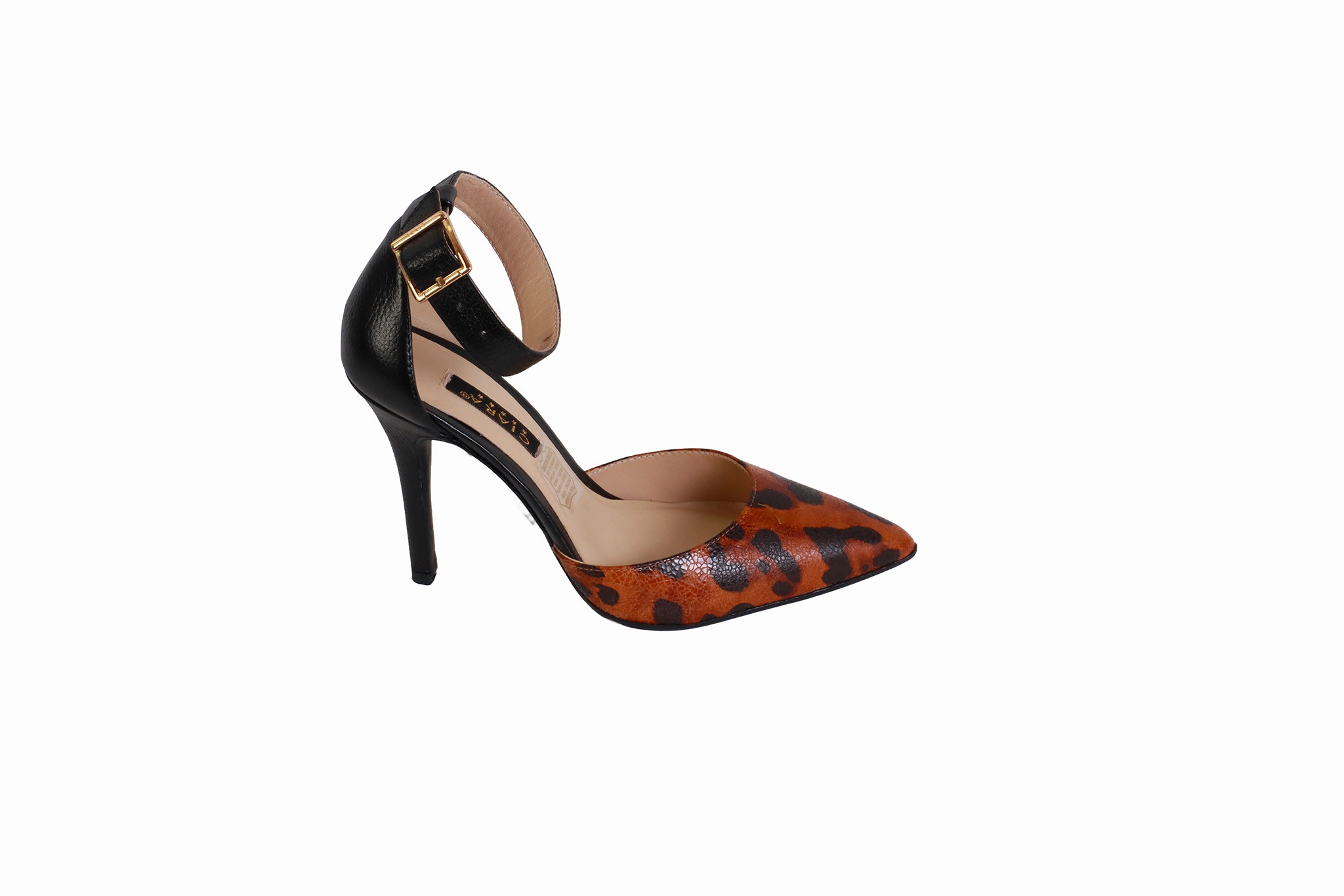 Media Estación Rondini Negro con Animal Print Beige | Taco 10 cm