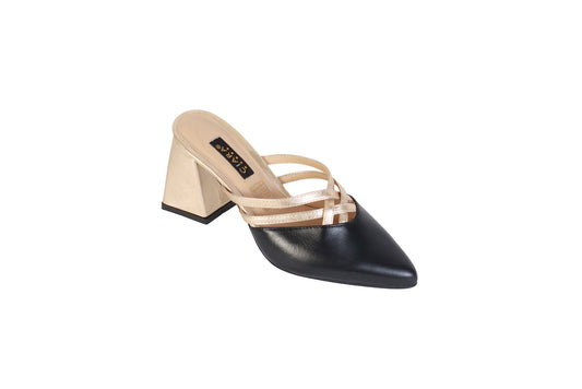 Sueco Napa Negro con Folia Níquel | Taco Ancho 7 cm