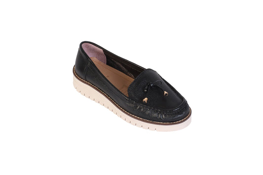 Mocasín Cuero Rondini Negro | Con Lazo Decorativo