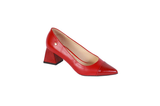 Stiletto Rojo Oscuro y Richato Cobra | Taco Ancho 5 cm