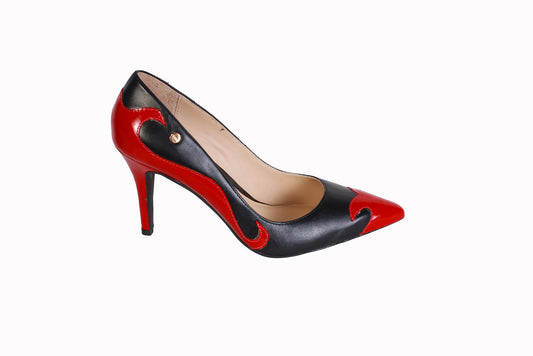 Stiletto Flama Napa Negro con Charol Rojo | Taco 8 cm