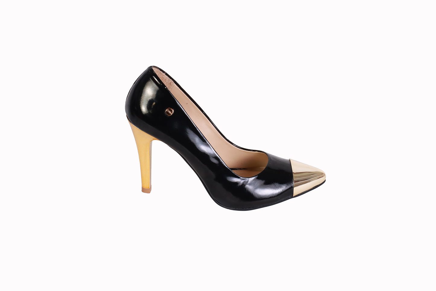 Stiletto Charol Negro | Punta Dorada | Taco Dorado 10 cm