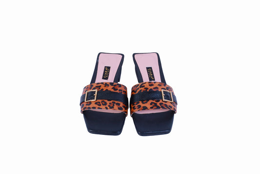 Sandalia Rondini Negro con Animal Print | Taco 1 cm